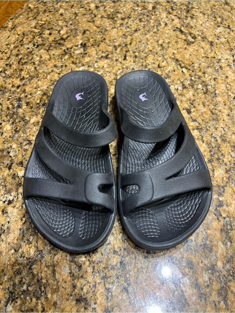 Reel Legenda Black Slide Sandals with Purple Logo Accents - Picture 13 of 15